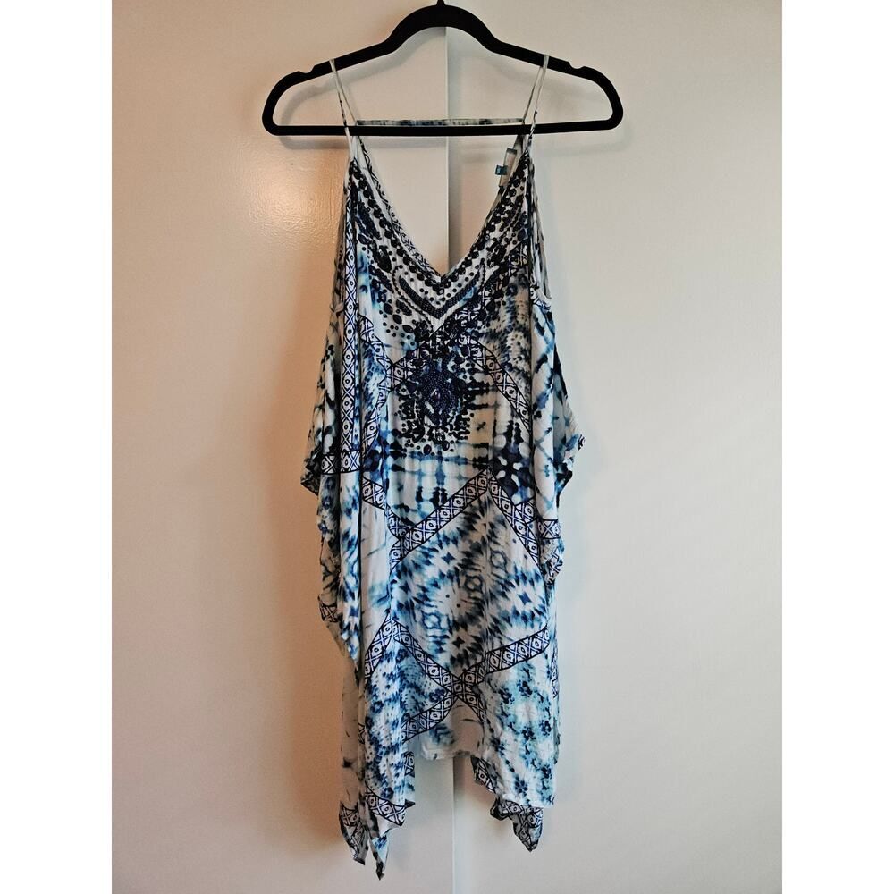 Blue Island Beach Cover-Up w/Open Shoulder and Flare Sleeve - Size L